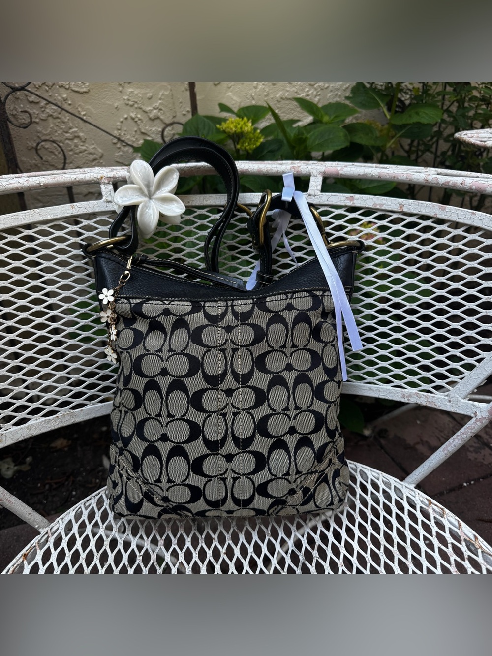 Signature Coach Black Monogramed Shoulder Bag